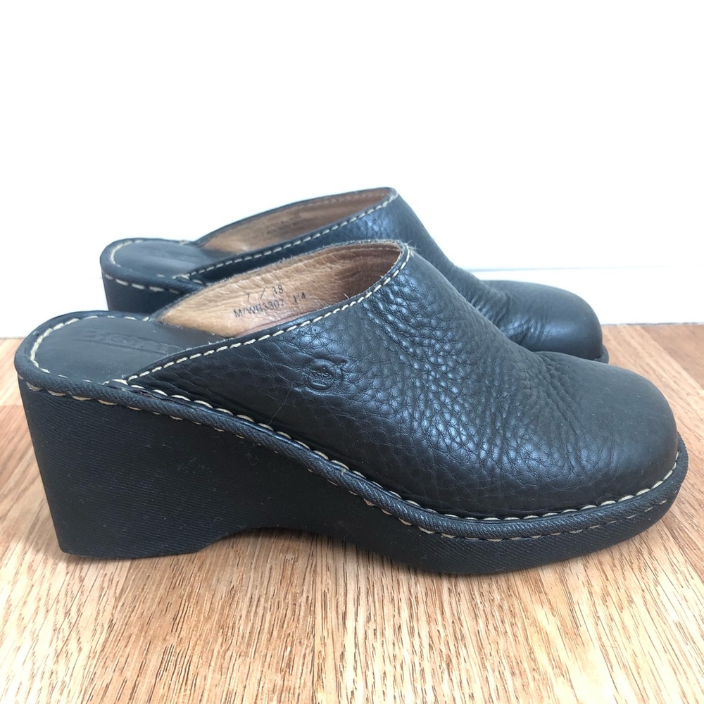 Born Black Leather Platform Clogs Mules 7